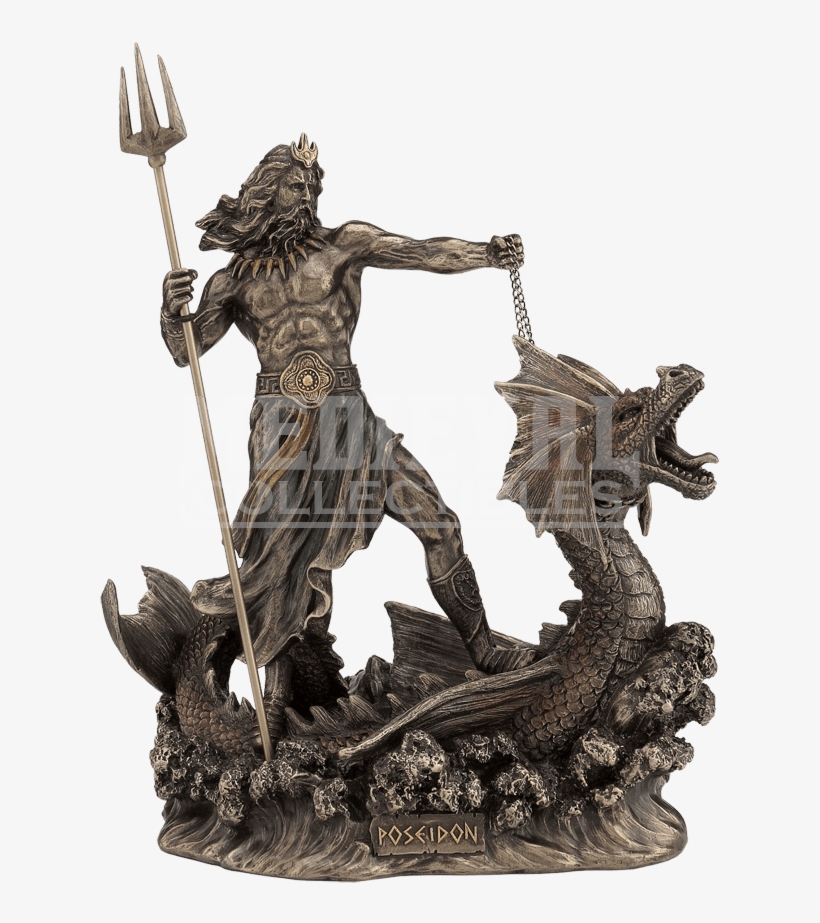 Poseidon With Trident And Sea Serpent Poseidon Greek God Statues PNG