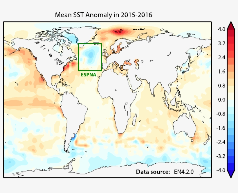 Mean 2015 2016 Sea Surface Temperature Anomaly With - World Map Clipart Png, transparent png download