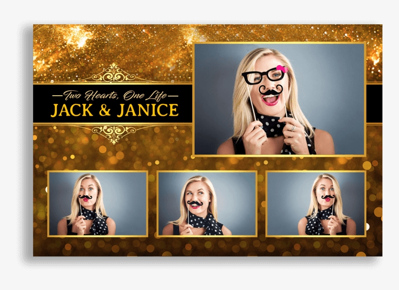 Black & Gold Sparkle Postcard - Black And Gold Photo Booth Template, transparent png download