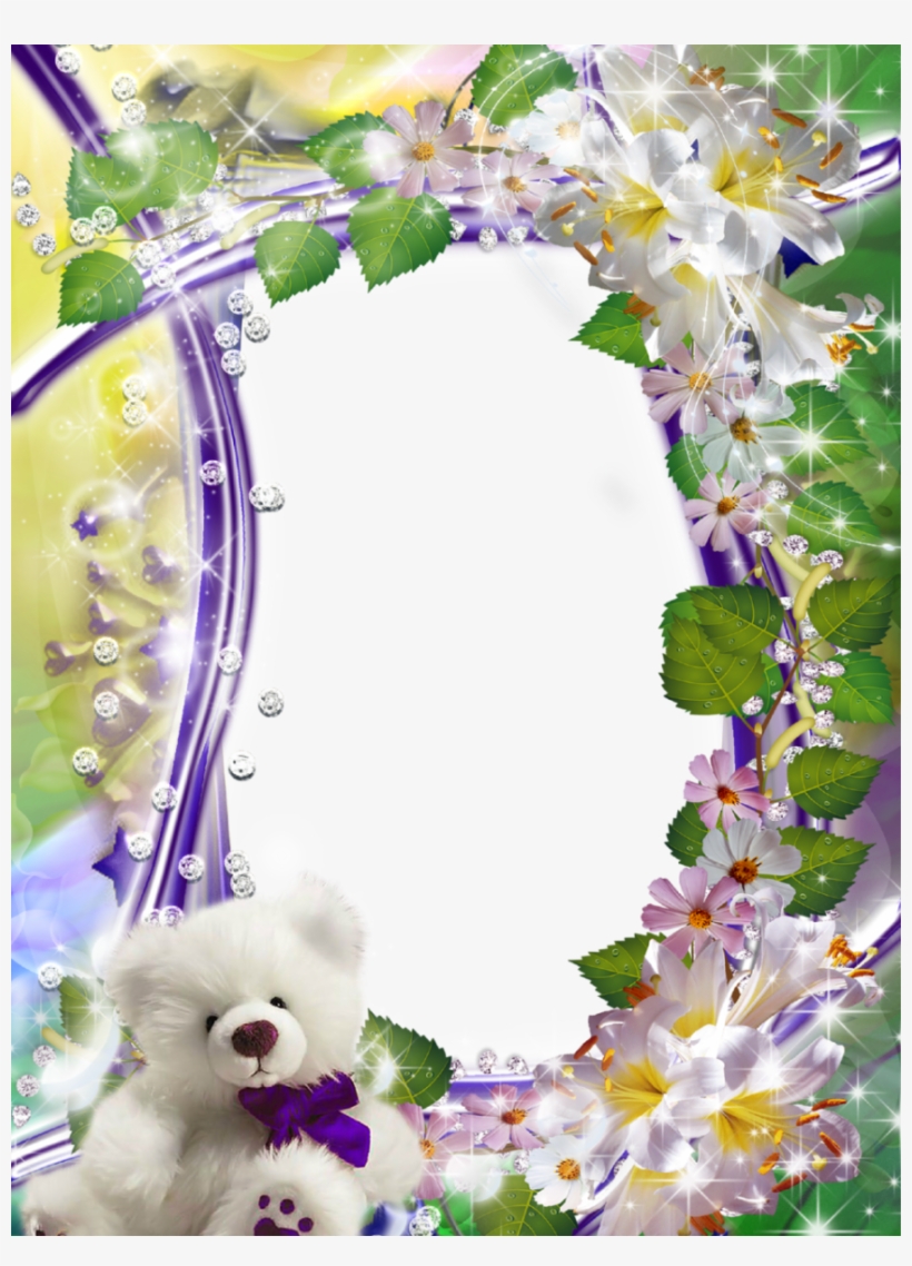 Flower Picture Frames, Flower Pictures, White Teddy - White Teddy Bear With Roses, transparent png download