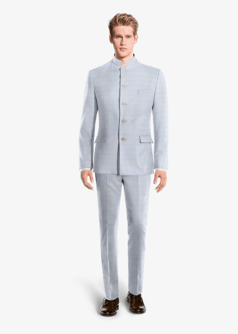 Blue Mao Striped Seersucker Suit-view Front - Double Breasted Tweed Suit, transparent png download