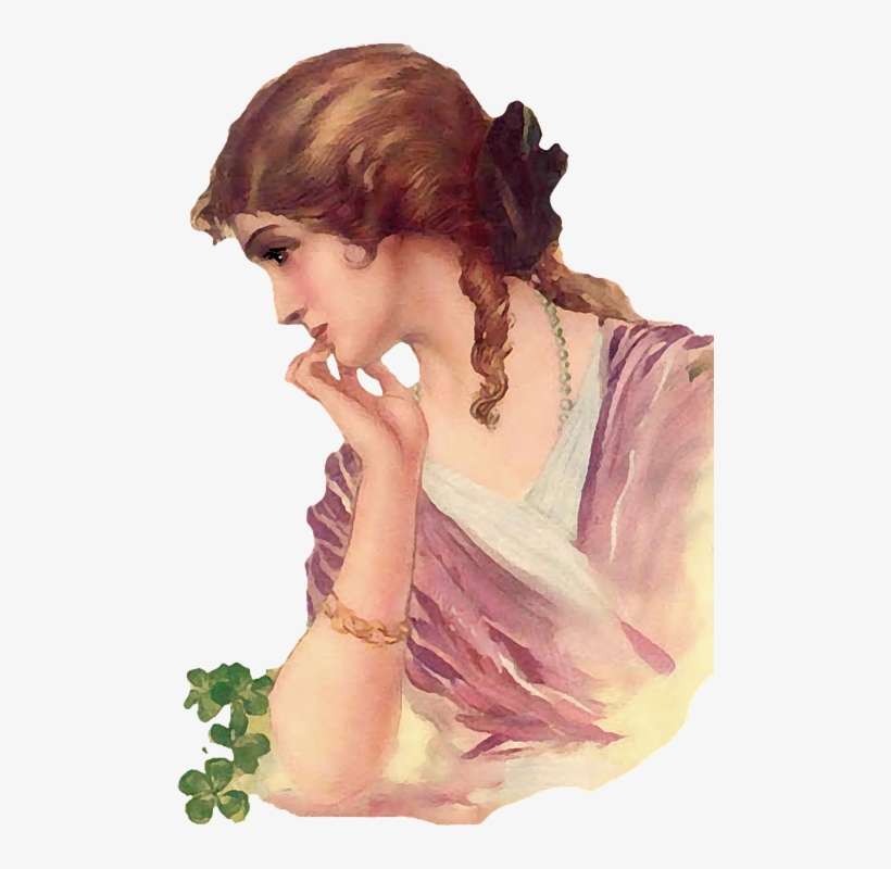 Леди Png - Victorian Lithograph Elegant Lady With Dog Signed, transparent png download