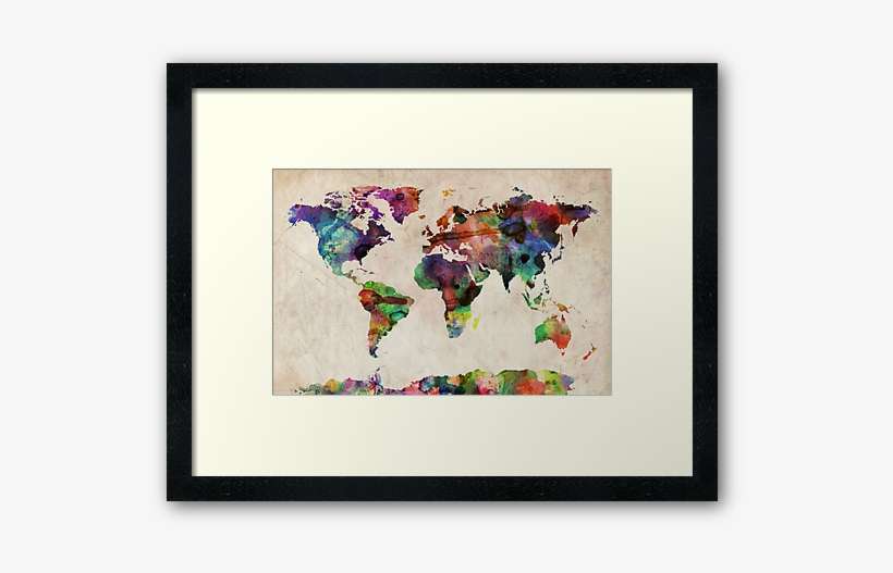 "world Map Urban Watercolor" Framed Prints By Michael - Great Big Canvas World Maps By Michael Tompsett Gallery, transparent png download