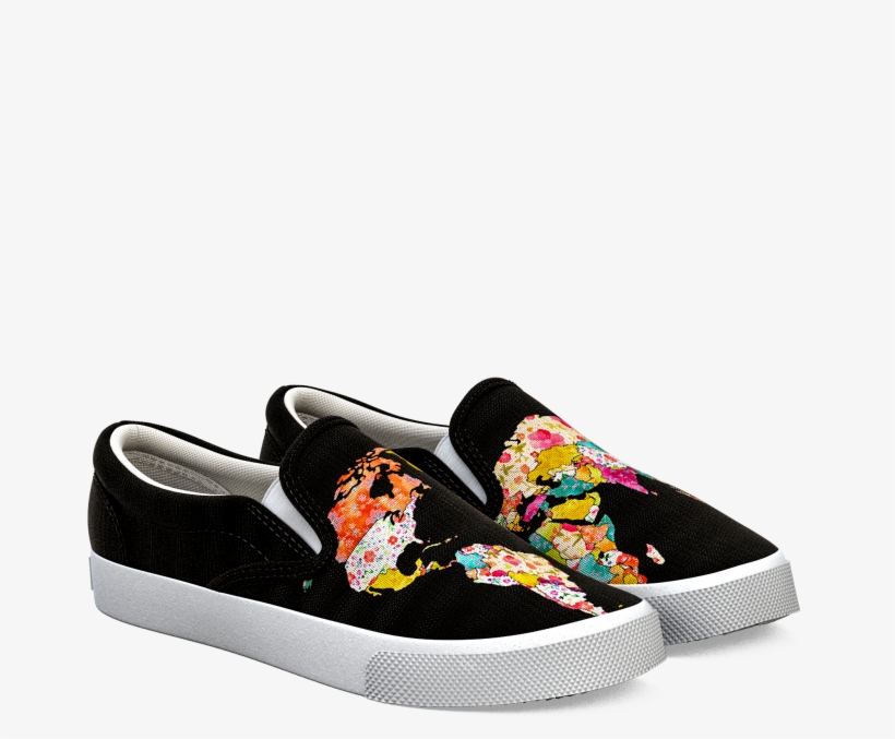 World Map Black - Slip-on Shoe, transparent png download