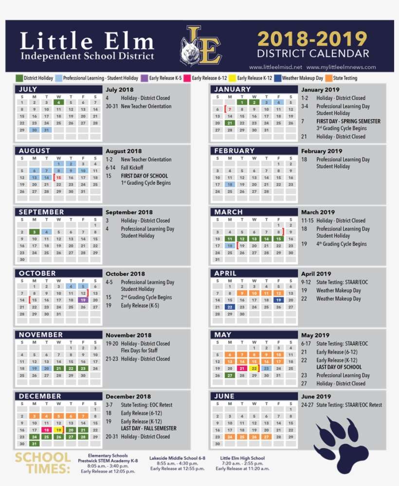 Click To View Calendar Pdf - Little Elm Isd Calendar 2018 19, transparent png download