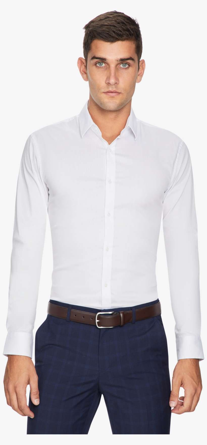 White Plain Stretch Slim Fit Shirt - T-shirt, transparent png download