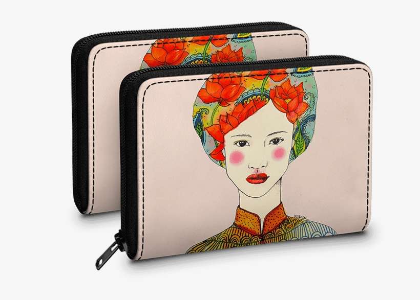 Dailyobjects Lotus Girl Zipper Slim Card & Coin Wallet - Wallet, transparent png download