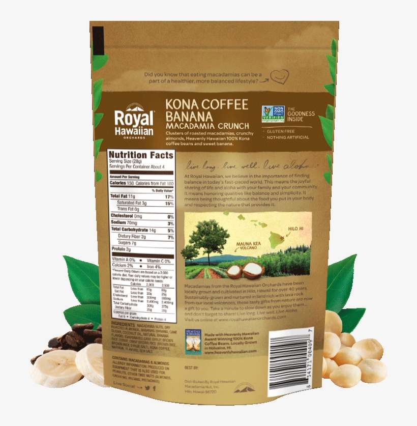 Kona Coffee Banana Macadamia Nut Crunch - Royal Hawaiian Macadamia Nuts Nutrition, transparent png download