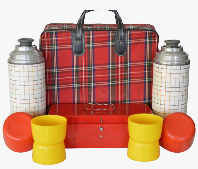 Vintage Red Tartan Plaid Aladdin Thermos Outing / Picnic - Thermos Vintage Png, transparent png download
