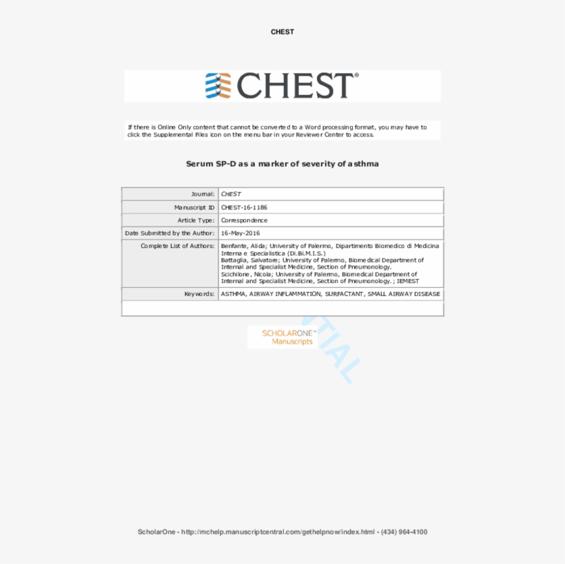 Serum Sp-d As A Marker Of Severity Of Asthma - American College Of Chest Physicians, transparent png download