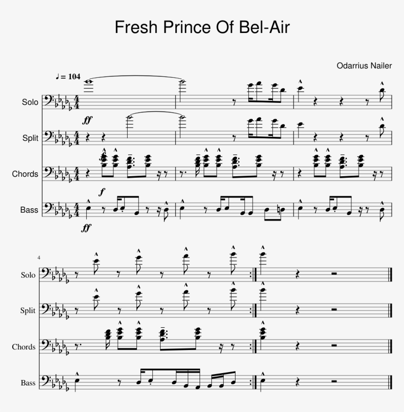 Fresh Prince Of Bel Air - Sheet Music, transparent png download