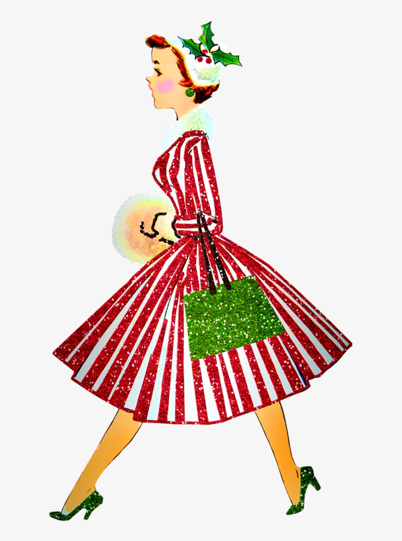 181212 Flopped Shopper Retro Christmas Lady 3734096 - Illustration, transparent png download