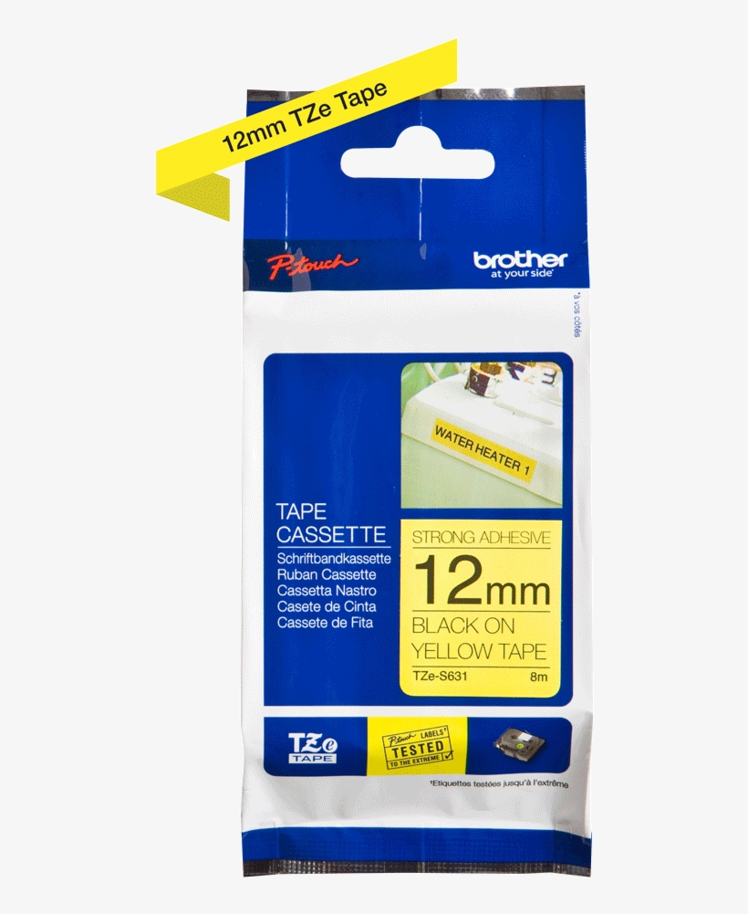 Brother P Touch Tape Tze S631 12mm Black On Yellow, transparent png download