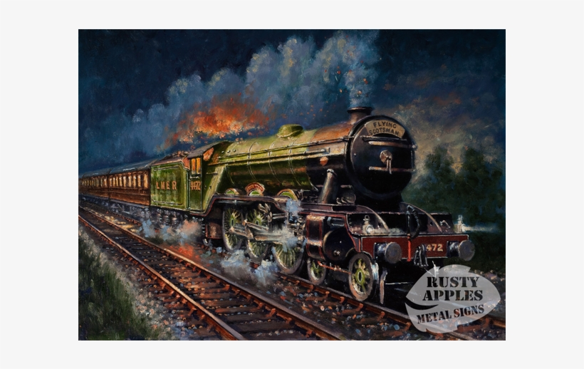 Flying Scotsman Train At Dusk (rn) - Locomotive, transparent png download