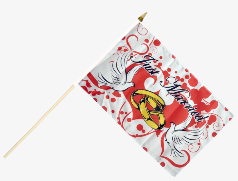 Just Married With Doves Hand Waving Flag - Illustration, transparent png download