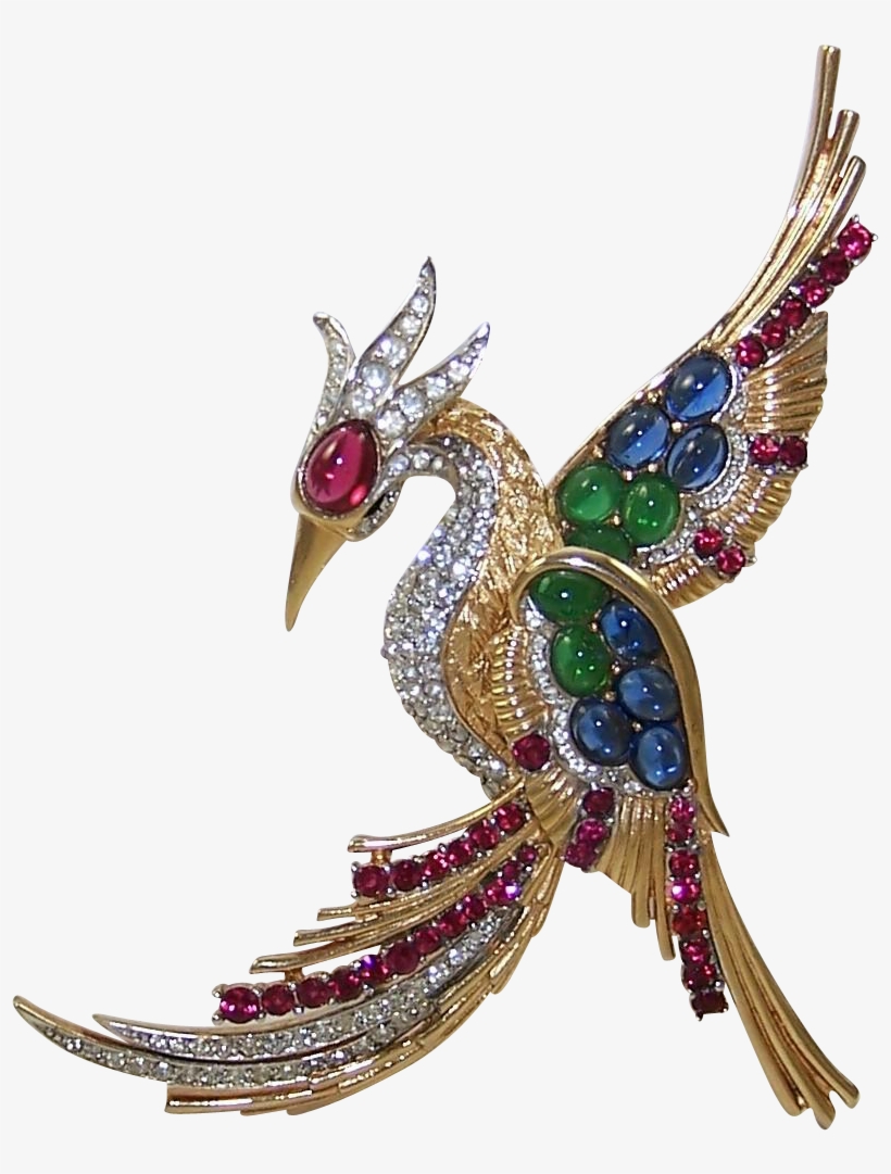 Boucher Large Sapphire, Ruby, Chrysoprase And Diamante - Peafowl, transparent png download