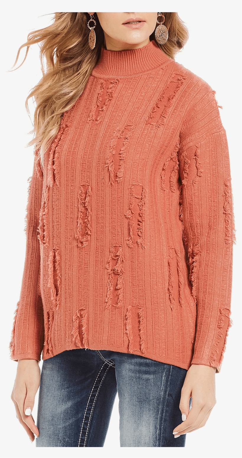 Miss Me Distressed Pattern Coral Sweater - Photo Shoot, transparent png download