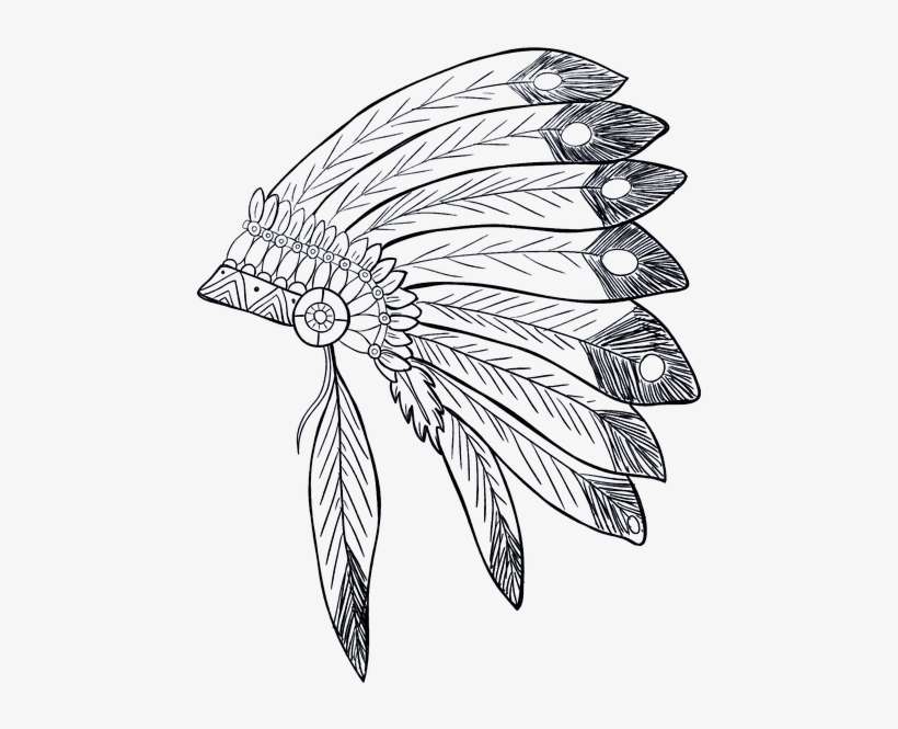 Indian, Native American, Tribe, Feathers, Chief - Drawing Indian Headdress, transparent png download