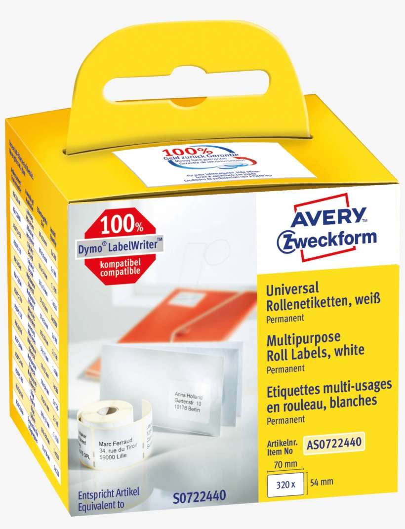 Roll Label As0722440, 54x70mm, White Avery Zweckform - Avery Zweckform, transparent png download
