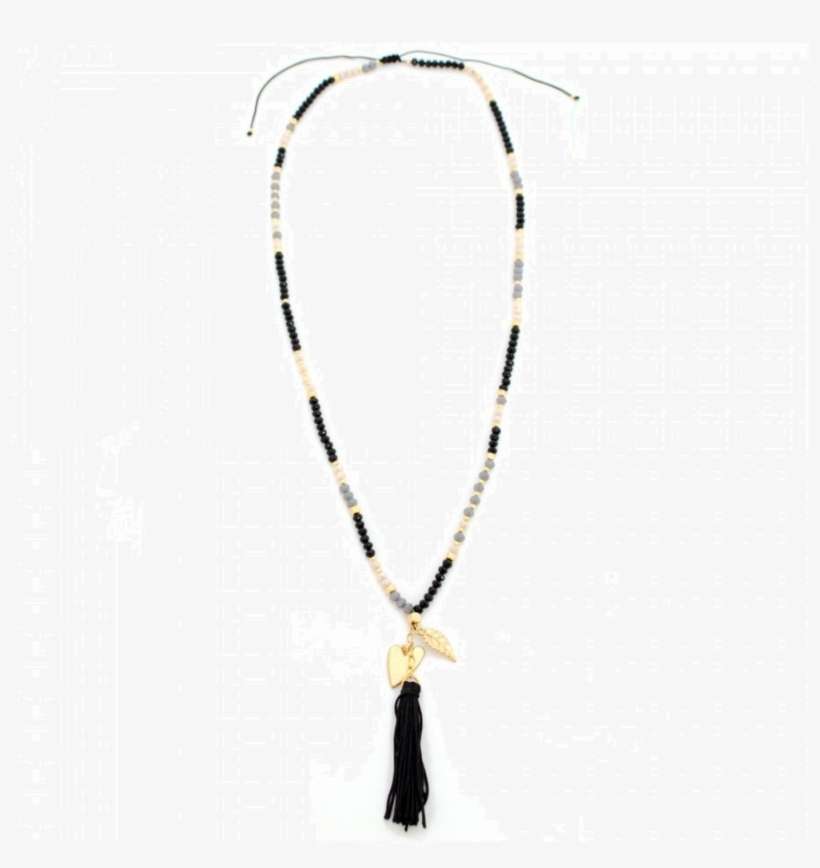 Collar Graduable Largo Muranos Negros Borla - Illustration, transparent png download