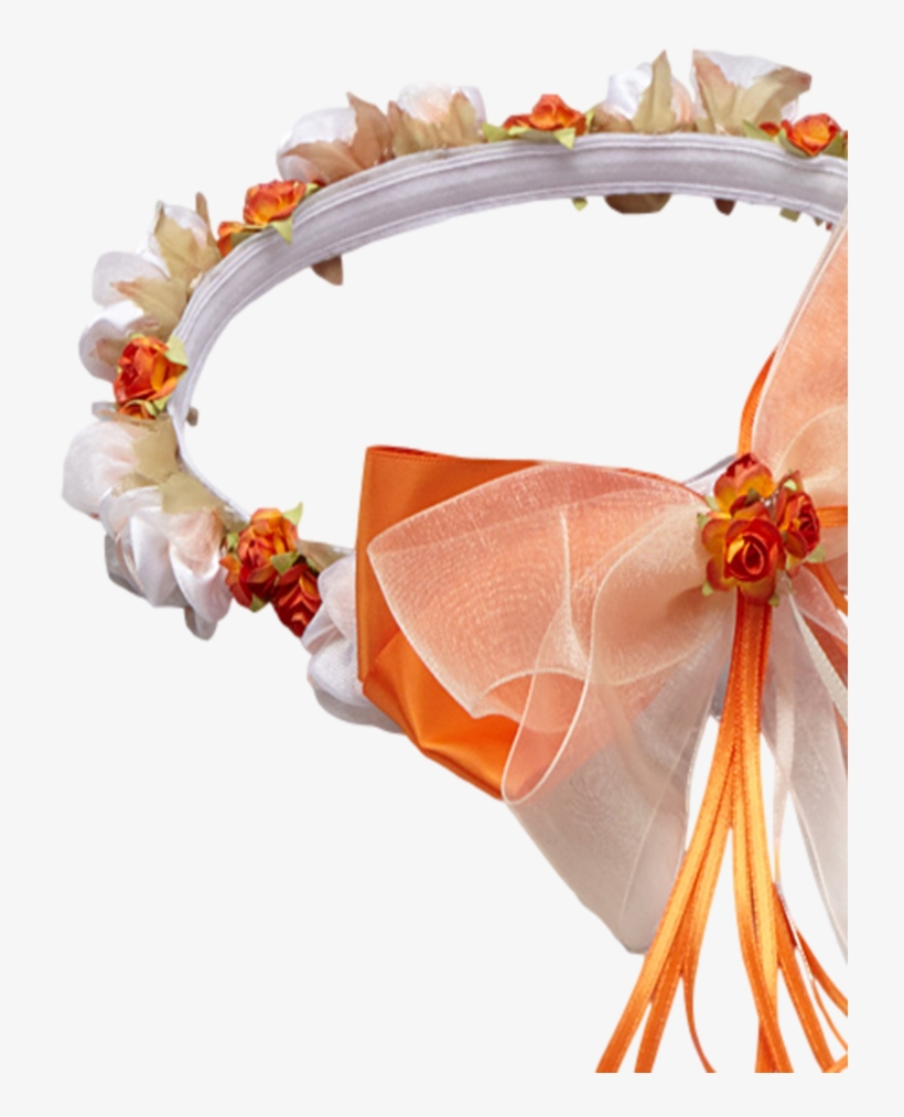 Orange Silk Floral Crown Wreath W Satin Back Bows Girls - Ribbon, transparent png download