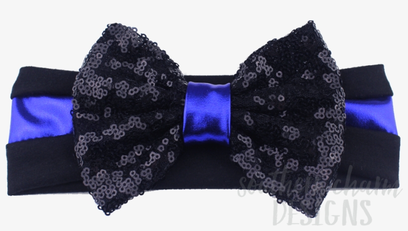 Thin Blue Line Sequin Bow Headband - Satin, transparent png download