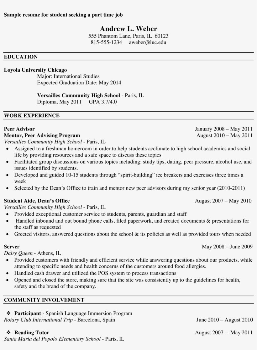 Download Free Sample Job For College Student Templates - Resume For