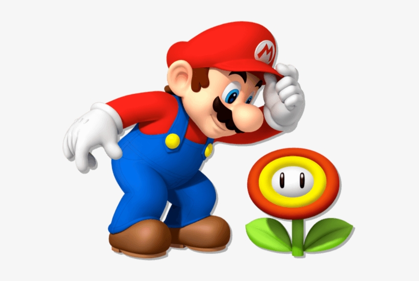 Mario Looking At Fire Flower - Mario Nintendo, transparent png download