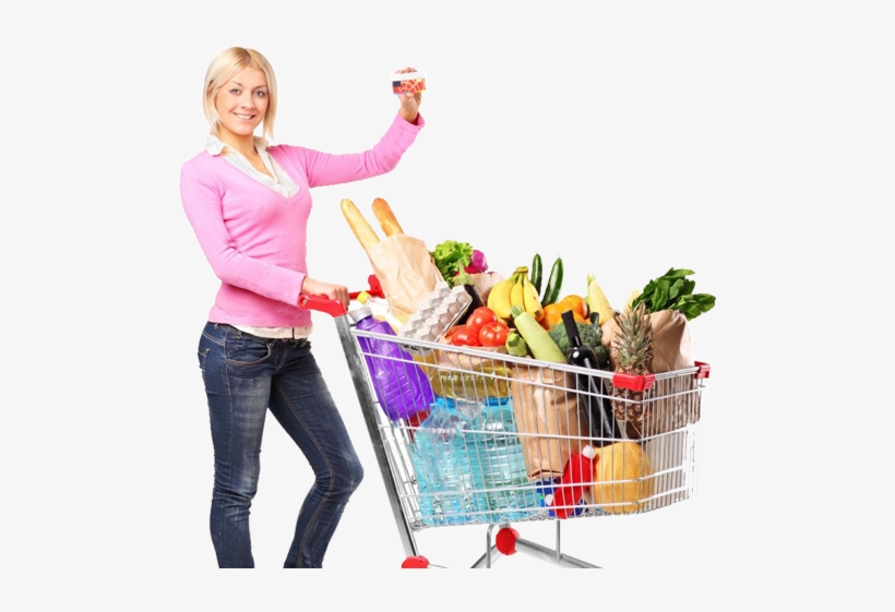 People Grocery Shopping Png - Supermarket Shopping Trolley Png, transparent png download
