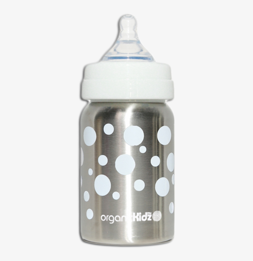 Organickidz 9oz Stainless Steel Wide Mouth White Dots - Baby Bottle Milk Steel, transparent png download