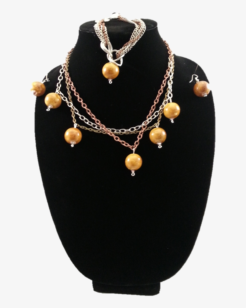 Silver Chain With Wooden Beads Necklace Set - Necklace, transparent png download