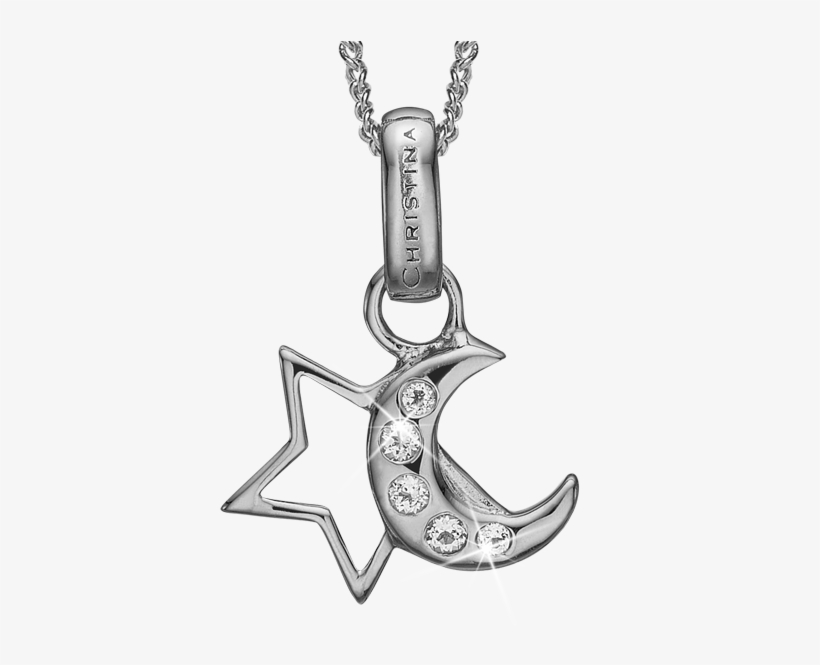 Star And Moon Pendant With 40 15cm Silver Chain - Jewellery, transparent png download