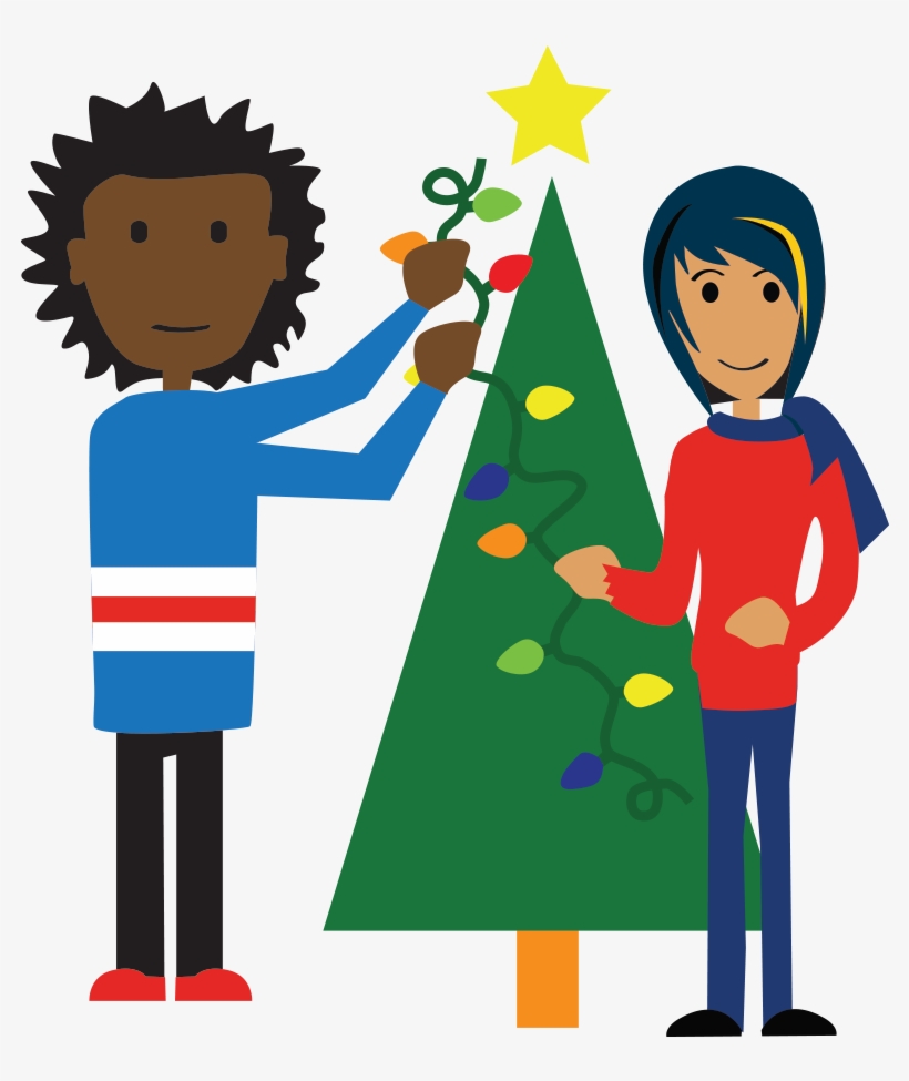 Boy And Girl With Tree And Lights - Gear, transparent png download