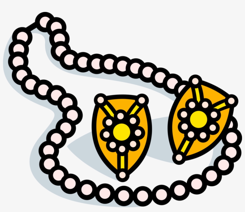 Vector Illustration Of Jewelry Or Jewellery Pearl Necklace - Necklace And Earrings Clip Art, transparent png download
