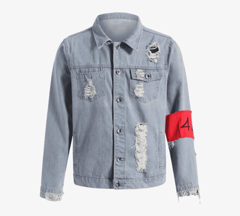 Denim Jacket Ripped Blue Streetwear L Armband Qa1yn - Chamarras De Mezclilla Rasgadas Hombre, transparent png download
