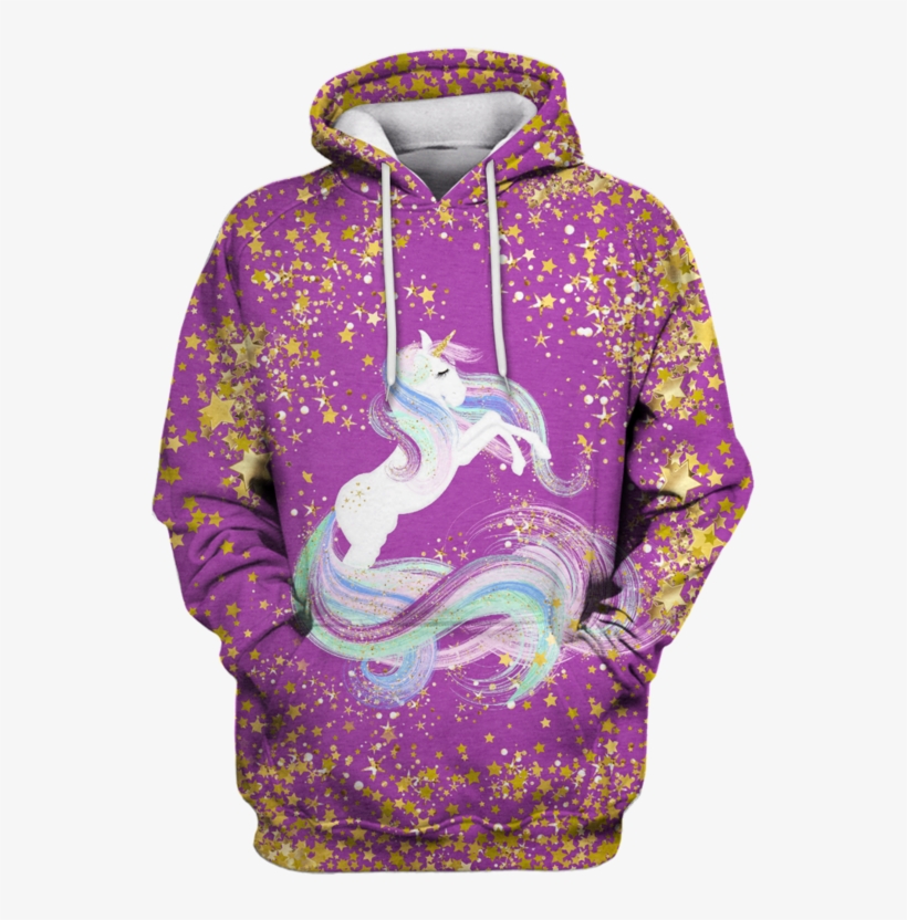 3d Golden Stars Around Unicorn Full Print T Shirt - Hoodie, transparent png download