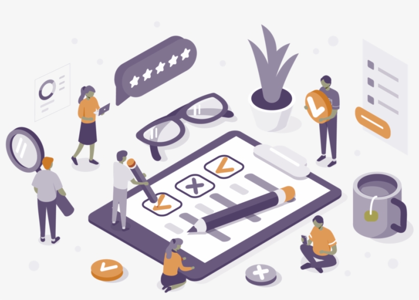 Customers Interacting With Surveys And Research Objects - Hero Image, transparent png download