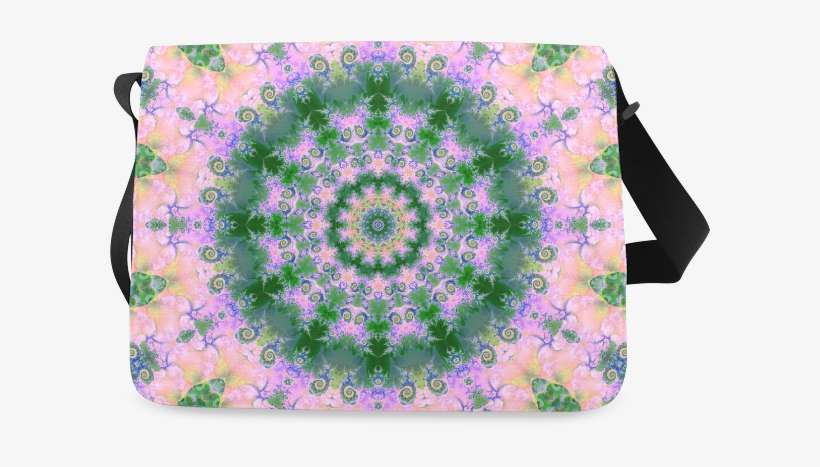 Rose Pink Green Explosion Of Flowers Mandala Messenger - Handbag, transparent png download