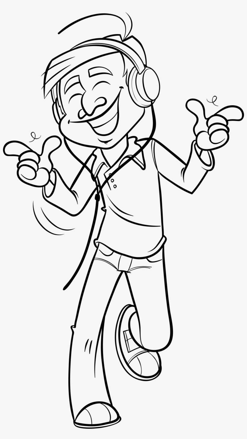 Black And White Library Man Bw Big Image Png - Listening To Music Coloring Page, transparent png download