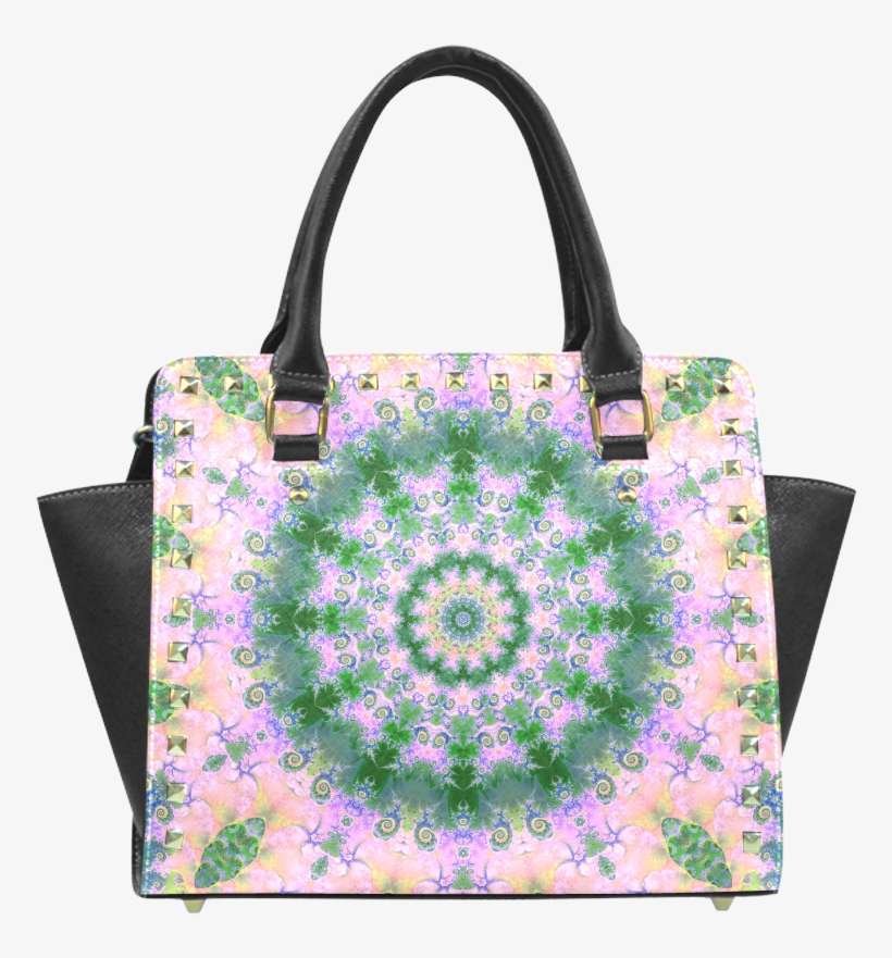 Rose Pink Green Explosion Of Flowers Mandala Rivet - Tote Bag, transparent png download