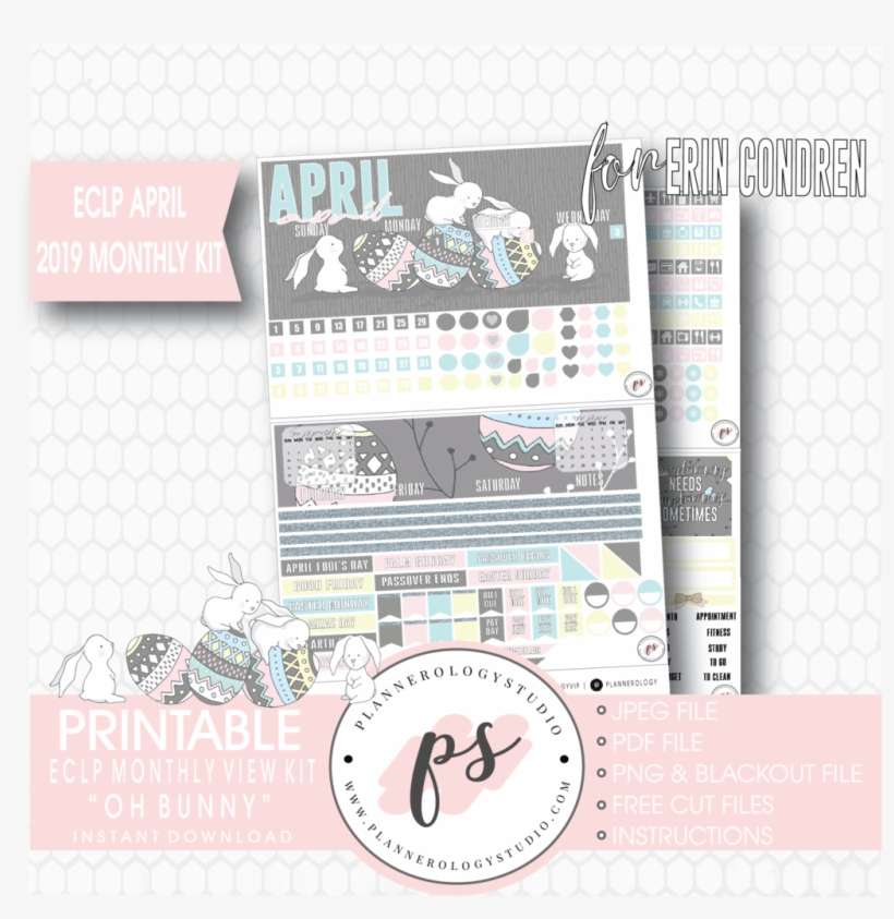 Oh Bunny April Easter 2019 Monthly View Kit Digital - Jan 2019 Printable Erin Condren, transparent png download