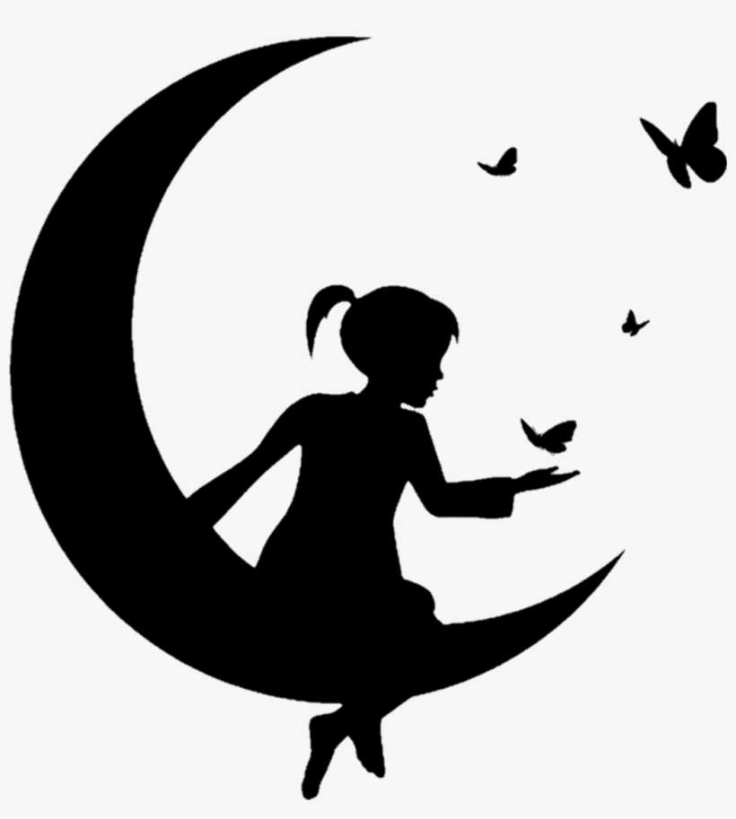 Silhouette Sticker - Silhouette Fillette Lune, transparent png download