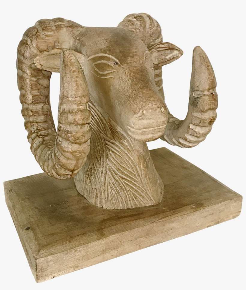 Wood Carved Ram Goat Bust With Base On Chairish - Statue, transparent png download