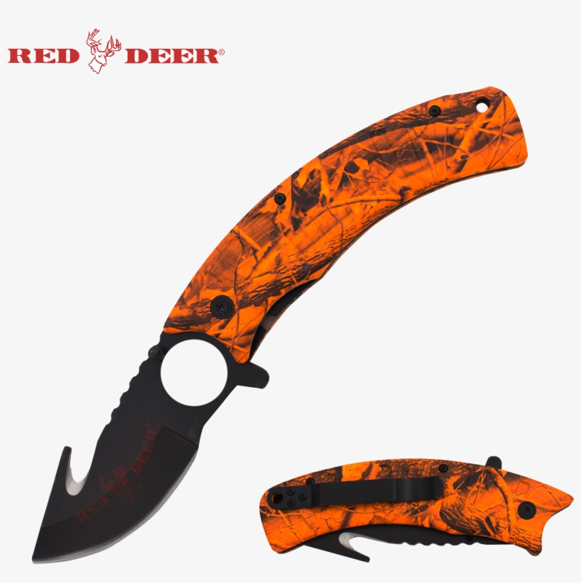 Details About 9" Red Deer Hunter Orange Tree Camo Assisted - Hunting Knife, transparent png download