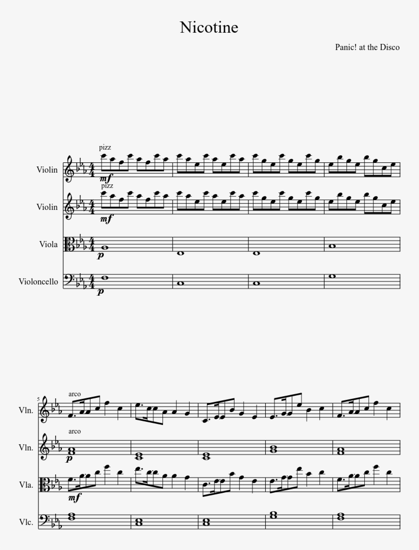 Nicotine Sheet Music Composed By Panic At The Disco - Game Of Thrones String Quartet, transparent png download