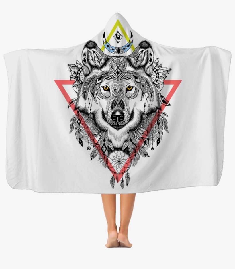 Tribal Wolf Premium Adult Hooded Blanket - Aztec Style Wolf, transparent png download