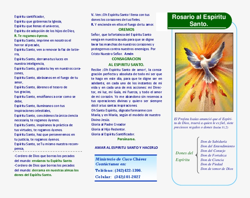 Triptico Del Rosario Al Espiritu Santo Gabriela Sarahi - Triptico De Los Dones Del Espiritu Santo, transparent png download