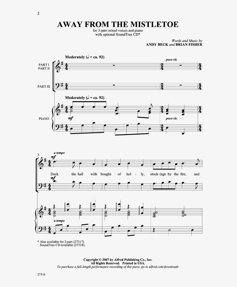 Away From The Mistletoe Thumbnail - Sous Les Draps Piano Sheet, transparent png download