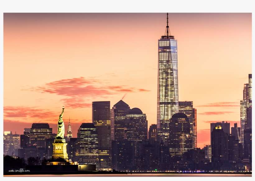 Statue Of Liberty & 1 World Trade Centre - Nyc At Night, transparent png download