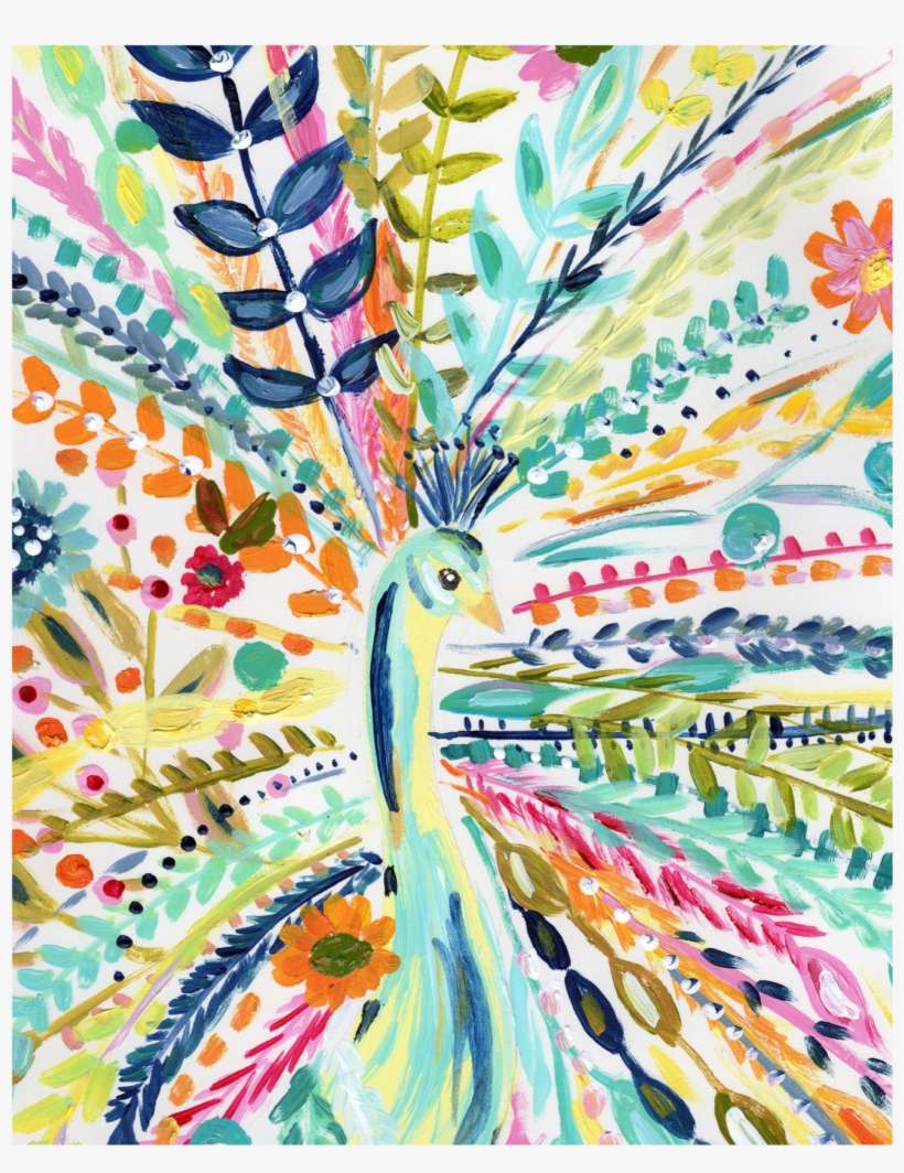 Boho Peacock [art Print] - Boho Style Painting, transparent png download